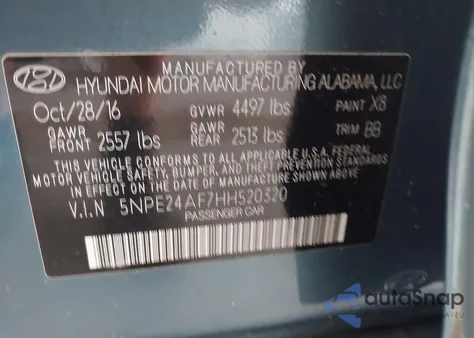 2017 Hyundai Sonata из США, поврежденный, VIN 5NPE24AF7HH520320
